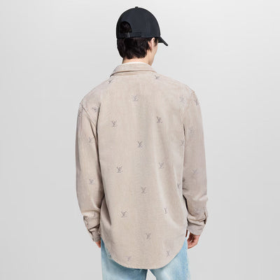 Blason Embellished Long-Sleeved Corduroy Shirt