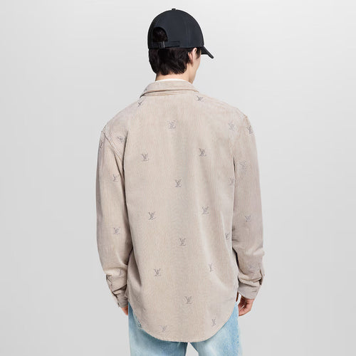 Blason Embellished Long-Sleeved Corduroy Shirt