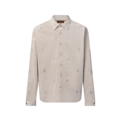 Blason Embellished Long-Sleeved Corduroy Shirt