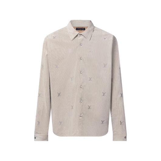 Blason Embellished Long-Sleeved Corduroy Shirt